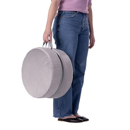 Factory Direct Partners FDP Overstuffed 16 inch Round Velvety and Vinyl Floor Cushions with Handles Flexible Seating for Home, Lounge, Yoga Studio, Deluxe Foam (2-Piece) - Sterling - color: Sterling