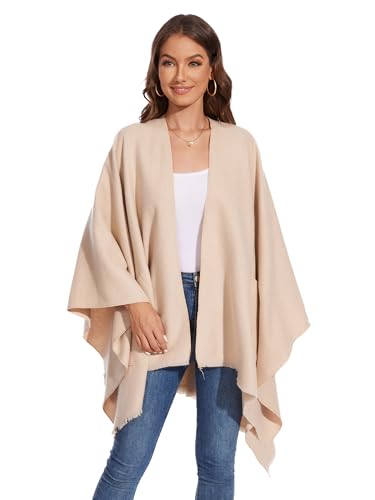 Shawl Wraps for Women, Elegant Knitted Cape Open Front Poncho Scarf Blanket Cardigan Coat for Autumn and Winter - color: Beige