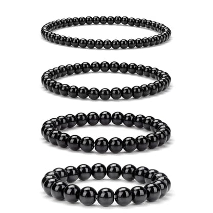 4pcs Beaded Bracelets for Women,Natural Healing Crystal Gemstones Bracelet,Anxiety Stress Relief Bracelet Handmade purple Jewelry Gifts for Women - color: Black Obsidia