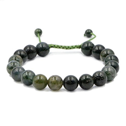 AD Beads Natural 10mm Gemstone Bracelets Healing Power Crystal Macrame Adjustable 7-9 Inch - color: Moss Agate