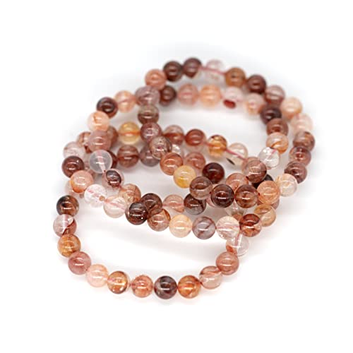 Angelstones Handmade Natural Healing Gemstone 8mm Round Beads Stretch Crystal Bracelet 7 Inch Unisex - color: Red Hematoid Quartz