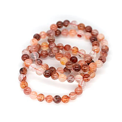 Angelstones Handmade Natural Healing Gemstone 8mm Round Beads Stretch Crystal Bracelet 7 Inch Unisex - color: Red Hematoid Quartz