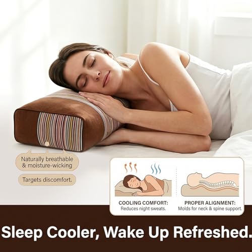 Adjustable Buckwheat Hull Pillow for Neck Pain Relief (21x8x4in) Natural Cooling Cervical Support Bed Pillow for Side & Back Sleepers with Night Sweats (Brown) - color: Brown