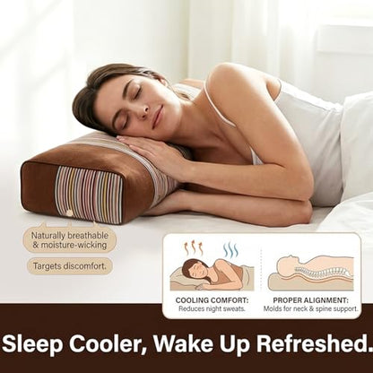 Adjustable Buckwheat Hull Pillow for Neck Pain Relief (21x8x4in) Natural Cooling Cervical Support Bed Pillow for Side & Back Sleepers with Night Sweats (Brown) - color: Brown