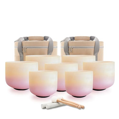 Hye-eun Sunset Crystal Singing Bowls Set 7-12 Inch 432hz Singing Bowls Meditation Sound Bowls Set of 7 with Carrying Case for Yoga Sound Healing - color: 7-12inch 432hz Sunset 7pcs
