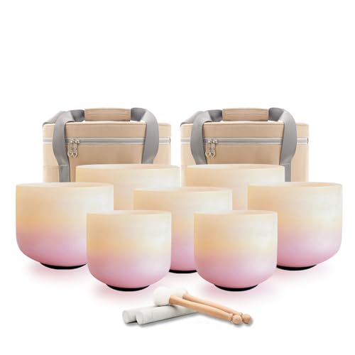 Hye-eun Sunset Crystal Singing Bowls Set 7-12 Inch 432hz Singing Bowls Meditation Sound Bowls Set of 7 with Carrying Case for Yoga Sound Healing - color: 7-12inch 432hz Sunset 7pcs