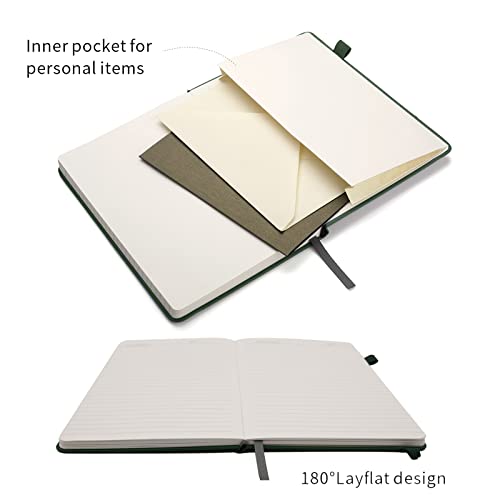 Lined Journal Notebooks with Pen Loop, Hardcover Notebook Journal for Work, 100Gsm Premium Thick Paper with Inner Pocket, Medium 5.7"x8.4", （Dark-Green, Ruled） - color: Dark-green
