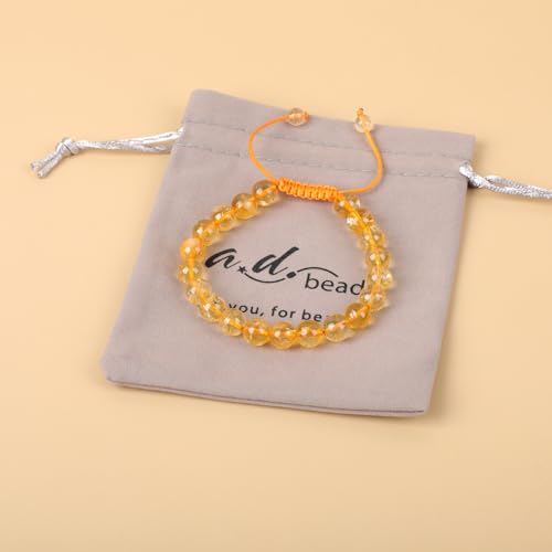 AD Beads Unisex 8mm Gemstone Bracelets Healing Macrame Adjustable 7-9 Inches || wear this healing natural gemstone bracelet help to erase your pain and fear || recover your energy||| - color: Citrine Crystal