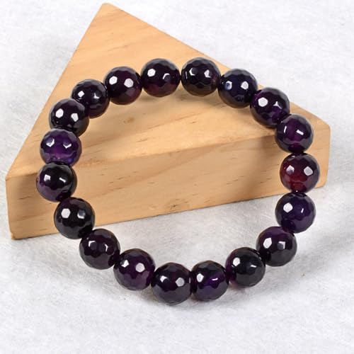 Justinstones Gemstone Crystals Chakra Beads Bracelet Crystal Healing 10mm Round Stretchable Bracelet for Her Gift - color: Faceted Purple Agate