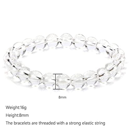 Natural Gemstones Bracelet 8mm Chakra Round Beads Energy Power Crystal Reiki Healing Elastic Stretch 7 Inch for Women Men Unisex - color: Rock Crystal