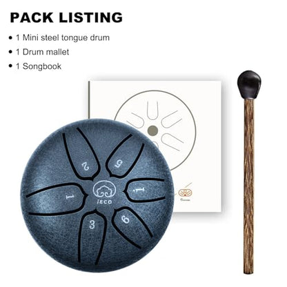 Mini Steel Tongue Drum 3 Inch 6 Notes Steel Drum Instrument, Ethereal Drum for Kids Adults, Handpan Drum for Meditation Sound Healing - color: Navy Blue