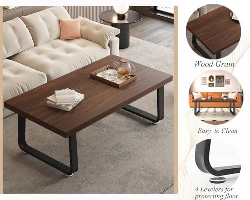 HSH Rustic Walnut Coffee Table, 39” Mid Century Modern Center Table, Rectangle Industrial Living Room Coffee Table, Simple Farmhouse Wood and Metal Tea Coffee Tables for Home Bedroom, Walnut, 39 in - color: Walnut, size: 39 Inch