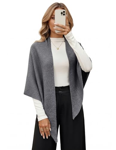 Shawl Wraps Women Pashmina Cardigan Triangle Cape Knit Shoulder Top Sweater Scarf for Fall Winter - color: 01 Grey