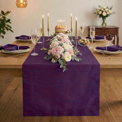 Luxe Shine™ by D'Moksha Purple Table Runner 120 Inches Long, Elegant Silk Table Runner, Machine Washable, 14 x 120 Inch for Dresser, Dining- Summer, Father's Day - color: Purple, size: 14 X 120 Inch