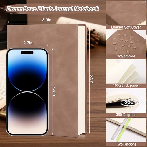 Thick Blank Journal Notebook 400 Pages 3.9 × 5.5 No Lines Soft Leather Pocket Blank Notebook for Women Drawing Book Memo Writing Sketch Diary Notebook Upgrade Page (khaki) - color: khaki