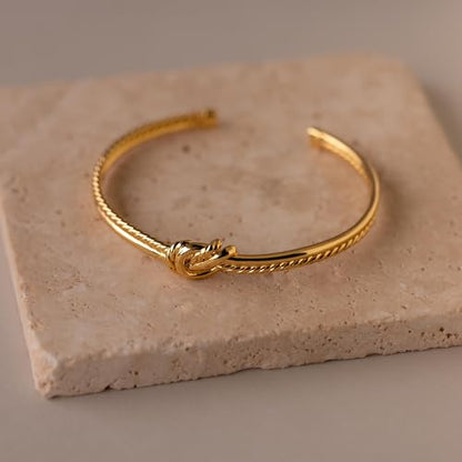 CAITLYNMINIMALIST 18K Gold Plated Silver Open Bangle Cuff Trendy Stacking Bracelet Gift for Women - color: 02-Duo Knot Gold