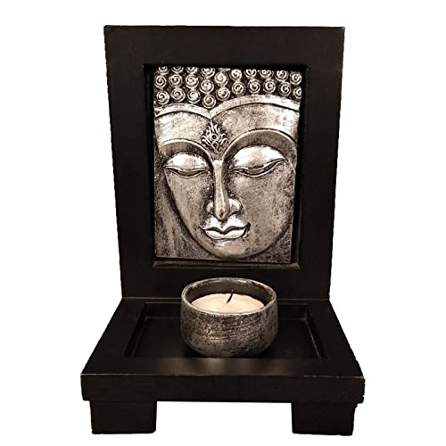 Buddha Zen Stone Candle Holder for Meditation and Relaxation, Tabletop Decor with Decorative Stones for Home Yoga Studio Tea Room (One Size) - color: Silve