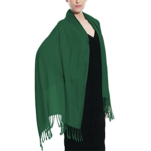 Glory Max Women Large Soft Silky Pashmina Shawl Wrap Scarf in Plain Solid Colors - color: Hunter Green