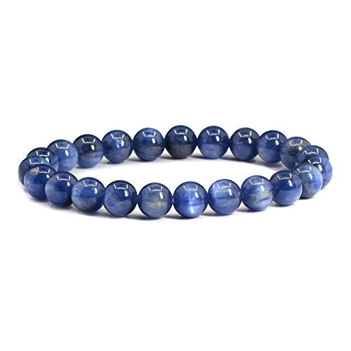 Justinstones Gem Semi Precious Gemstone 8mm Round Beads Stretch Bracelet 7 Inch Unisex - color: A Grade Kyanite