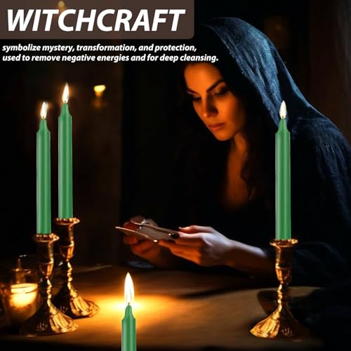 24 Pack Green Spell Chime Candles – Premium Mini Unscented Taper Candles for Rituals, Prayer, Meditation, Altar, Spells – 4" Tall – Ideal for Witches & Spiritual Practices - color: Green