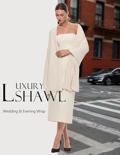 PULI Women's Pashmina Shawl Wraps for Evening Dress Large Scarf Blanket Long Wedding Bridal Winter Warm Shoulder Wrap - color: Light Cream Beige
