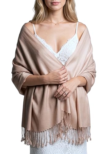Achillea Lightweight Pashmina Scarf for Women – Soft Silky Shawl Wrap for Evening Dresses, Bridesmaids & Everyday Wear - color: Tan