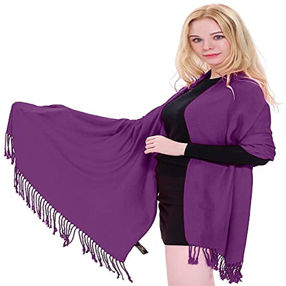 CJ Apparel Solid Color Tassels Design Nepalese Shawl Scarf Wrap Stole Throw Head Wrap Pashmina Gift Hand Made in Nepal New - color: Purple