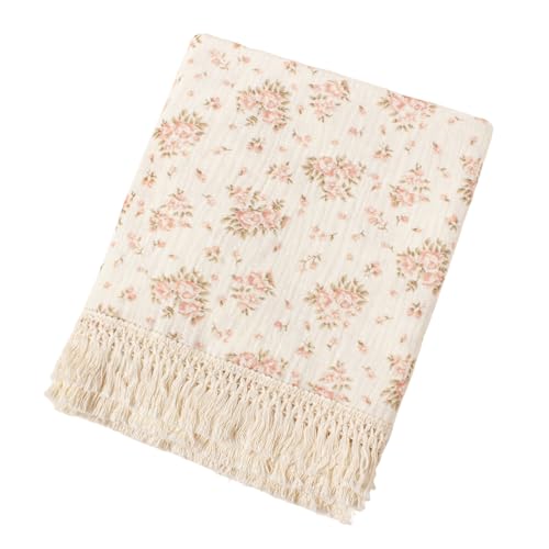 vctops Muslin 100% Cotton Throw Blanket for Couch Breathable Gauze Bed Blankets with Tassels Soft Cozy Lightweight Floral Print Throws for Sofa, Bed, Travel (Floral C,50"x70") - color: Floral C, size: Large Throw(50"x70")