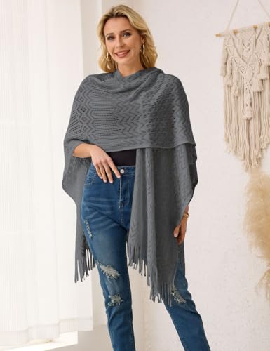 Ferand Women's Fringe Crochet Shawl Wraps Lightweight Open Front Poncho Cardigan for Spring Summer