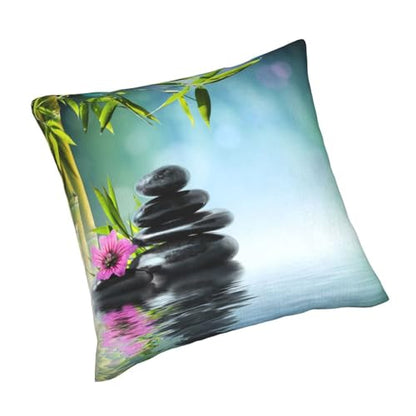 Teal Decorative Throw Pillow Cover Asian Zen Stone, Pillow Covers 18"x 18" Set of 2 Meditation Japanese Bamboo Pattern Spa Room Decor for Living Room Couch Cushion Bed Indoor Home Decor