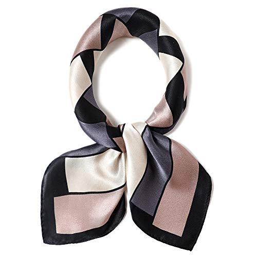 ANDANTINO 100% Mulberry Silk Scarf -21” Lightweight Square Neckerchief – Breathable Digital Printed Scarves with Gift Packed - color: Black & Purple Geometric