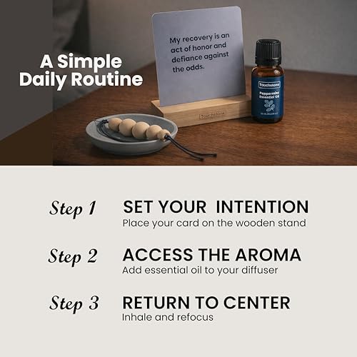 Affirmation Cards with Aromatherapy 50 Daily Motivation and Recovery-Inspired Affirmations with Wooden Stand & Magnetic Gift Box, Rosemary and Peppermint for Mindfulness and Reflection