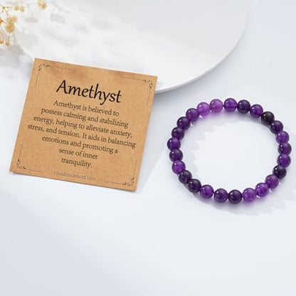 Healing Crystal Bracelet for Women, Natural Stone Beaded Healing Crystal Bracelet Triple Protection Stress Relief Beads Jewelry Birthday Gifts Jewelry for Her - style: Amethyst
