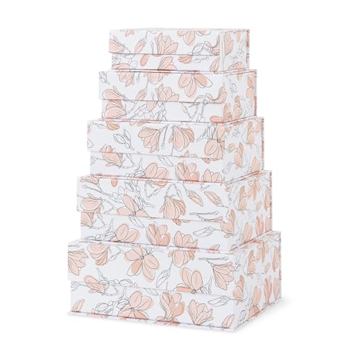 Soul & Lane Decorative Cardboard Storage Boxes with Lids - Set of 5, Floral Nesting Keepsake and Memory Boxes, Organizers with Magnetic Closure for Home Décor and Gifts, Canvas Bloom - color: Canvas Bloom