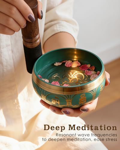 Tibetan Singing Bowls – Hand-Hammered in Nepal, Authentic Meditation Sound Bowls for Yoga, Chakra Healing, Mindfulness & Spiritual Self-Care Gifts for Women - color: Blue(Lotus)