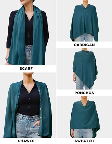PULI Women's Versatile Knitted Shawls Scarf Poncho Sweater with Buttons Lightweight Spring Summer Fall Wraps - color: A-dark Cyan