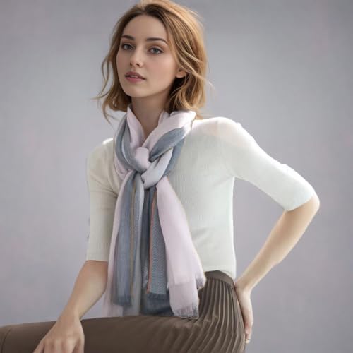 Luxury Cashmere Pashmina Style Shawl - Silk & Wool Blend Scarf, Lightweight Skin-Friendly Wrap - color: Grey-pink Gradient