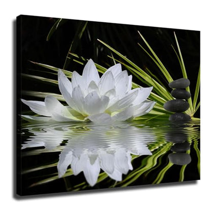 Zen Art White Lotus and Zen Stones in Water Poster Wall Art for Living Room Bedroom Wall Art Printin Wall Decor Gifts (8x12inch-No Framed)