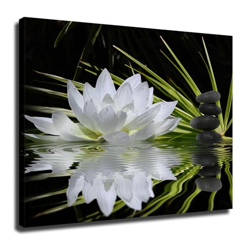 Zen Art White Lotus and Zen Stones in Water Poster Wall Art for Living Room Bedroom Wall Art Printin Wall Decor Gifts (8x12inch-No Framed)