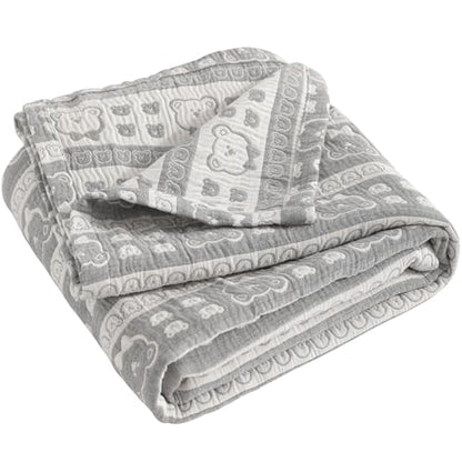NTBAY 3 Layer Oversized Muslin Cotton Toddler Blanket, Jacquard Reversible Nursery Bed Blanket, Super Soft and Thermal for All Seasons, Baby Gift, 45"x60", Dark Grey Bear - color: Dark Grey Bear, size: 45x60 Inch (Pack of 1)