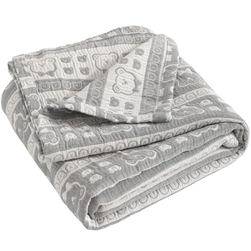 NTBAY 3 Layer Oversized Muslin Cotton Toddler Blanket, Jacquard Reversible Nursery Bed Blanket, Super Soft and Thermal for All Seasons, Baby Gift, 45"x60", Dark Grey Bear - color: Dark Grey Bear, size: 45x60 Inch (Pack of 1)
