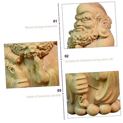 Holibanna Zen Bodhidharma Wooden Statue Ornament Hand-Carved Cypress Decor for Tea Room Artistic Home Decoration Lightweight and Craft