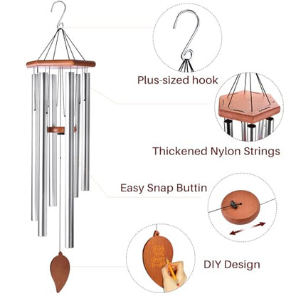 Sympathy Wind Chimes for Outside Deep Tone, Memorial Loss of a Loved, Large Wind Chimes with 6 Thicken Tubes & Hook, Outdoor Gifts Mother, Garden Decor (45IN Silver) - size: 45IN silver