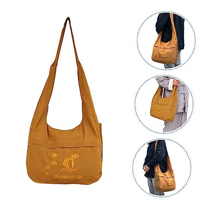 NOLITOY Buddhist Monk Sling Bag Ethnic Style Cotton Canvas Backpack for Meditation and Travel Water-Resistant Adjustable Strap and Spacious Storage