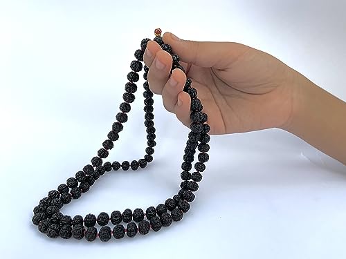Original Rudraksha Panchmukhi Mala (Black, 9-10mm) for Wearing and Japa Mala (5 Mukhi Mala, 108 Beads Mala Rosary Garland) (Black)