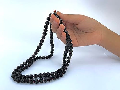 Original Rudraksha Panchmukhi Mala (Black, 9-10mm) for Wearing and Japa Mala (5 Mukhi Mala, 108 Beads Mala Rosary Garland) (Black)