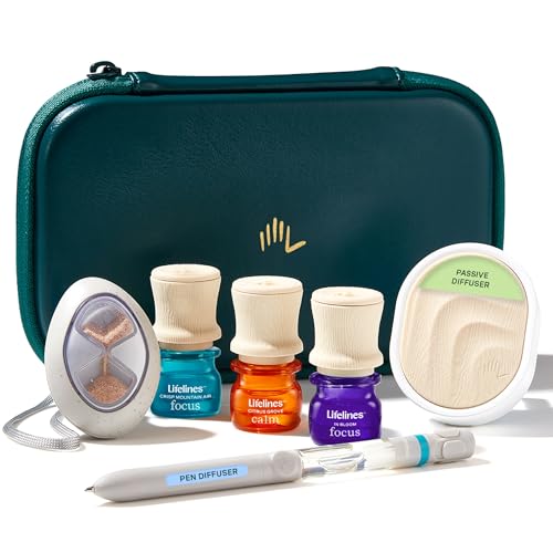 Lifelines Sensory Essentials Travel Set - Includes Everyday Aromatherapy Diffuser, Fidget Grounding Stone, Pen Diffuser & 3 Essential Oil Blends - Unique Sensory Gifts for Women & Men