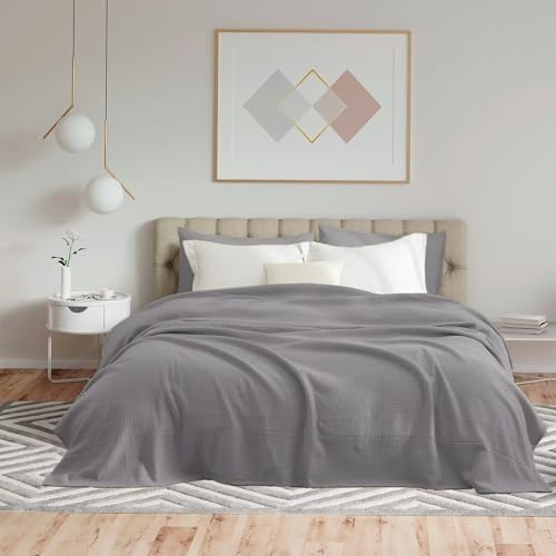 Grid Textured Blanket Full Size for Bed Sofa Couch Soft Warm Fuzzy All Season Use Blankets for Women and Men Jersey Knit Lightweight Breathable Thick Thermal Quilted Blanket 80X90 Inches - color: Grey, size: Full (80"x90")