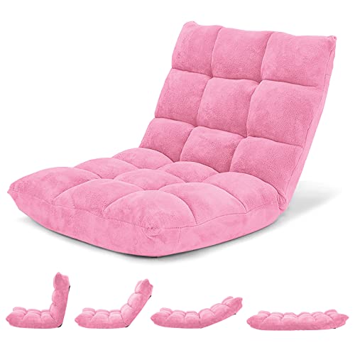 Giantex Floor Chair with Back Support, Folding Sofa Chair with 14 Adjustable Position, Padded Sleeper Bed, Couch Recliner, Floor Gaming Chair, Meditation Chair, Gaming Floor Chairs for Adults(Pink) - color: Pink, size: 26.5"x22.5"x22"