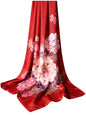 100% Mulberry Silk Oversized Women’s Sun-Shielding Shawl Formal Evening Neckwear Featherlight Airy - color: N11-crimson Peony Scarf（69" X 21"inch）